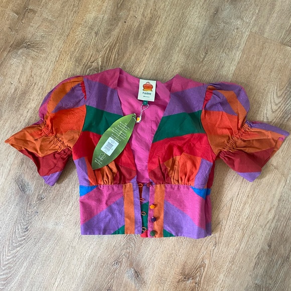 FARM Rio Tops - Farm Rio linen blend crop blouse
